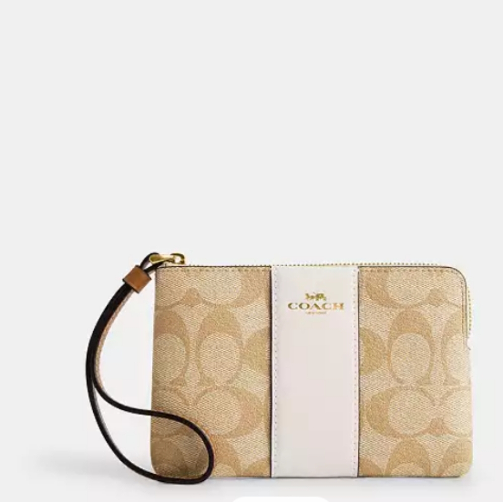 Coach Corner Zip Wristlet in Signature Canvas with Stripe - Picture 3 of 5